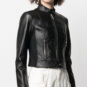 Michael Michael Kors fitted black cropped biker jacket, size S